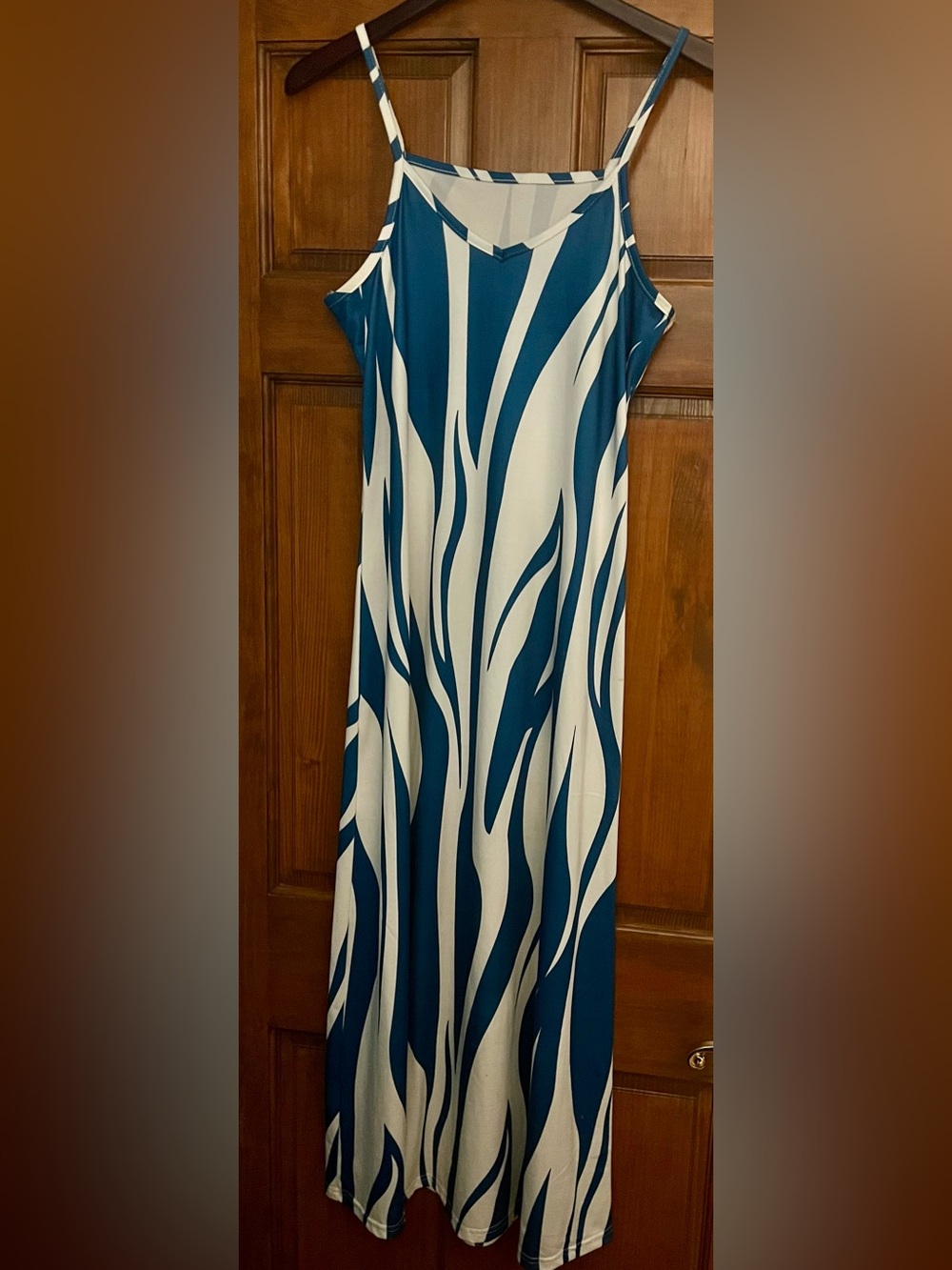 Women’s Blue and White Zebra Print Maxi Dress | Small